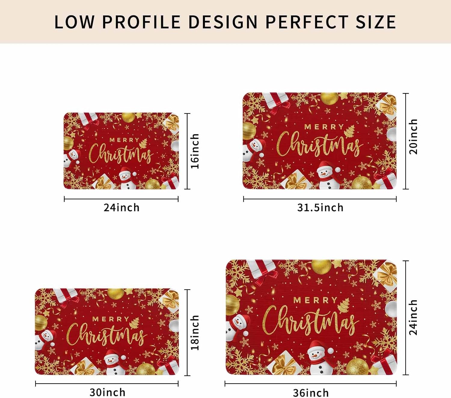 Red Christmas Front Door Mat Entrance Welcome Floor Mats Indoor Outdoor, Xmas Snowman Gifts Heavy Duty Absorbent Doormat, Balls Snowflake Golden Non-Slip Rugs for High Traffic Areas 16"x24"