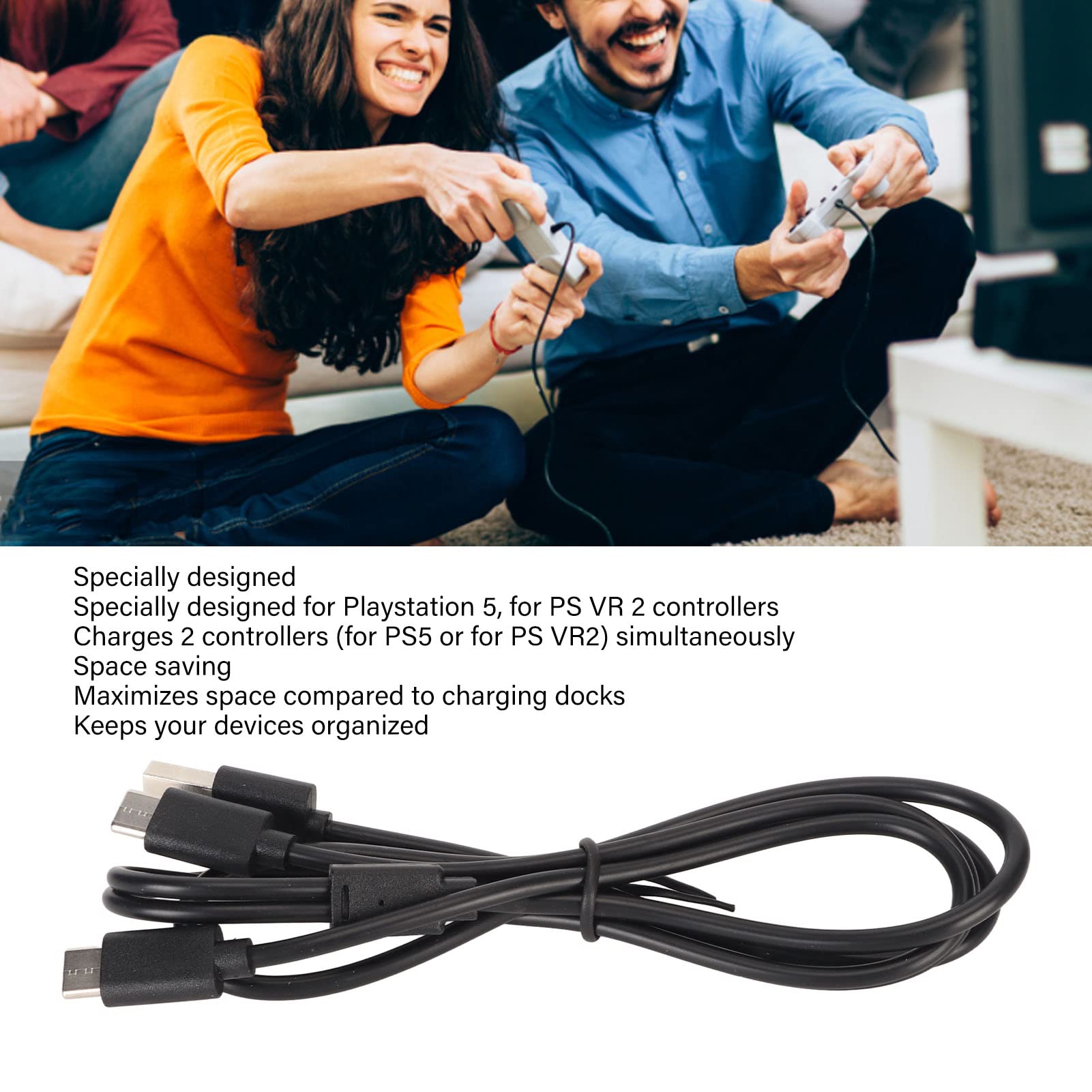 Cable de Carga Divisor Tipo C de Puerto Dual, Cable de Carga Multi USB C 2 en 1 para PS VR2 para para Switch, para Switch OLED, 2.8 Pies
