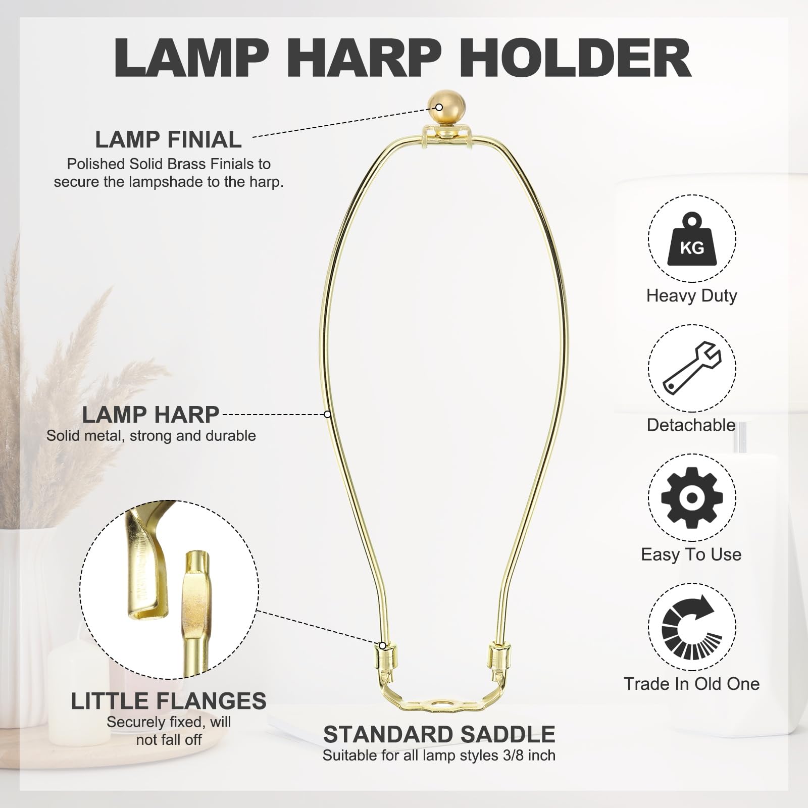 PATIKIL 11 Inch Lamp Harp Kit with 17.5mm Solid Brass Ball Finial - Image 4