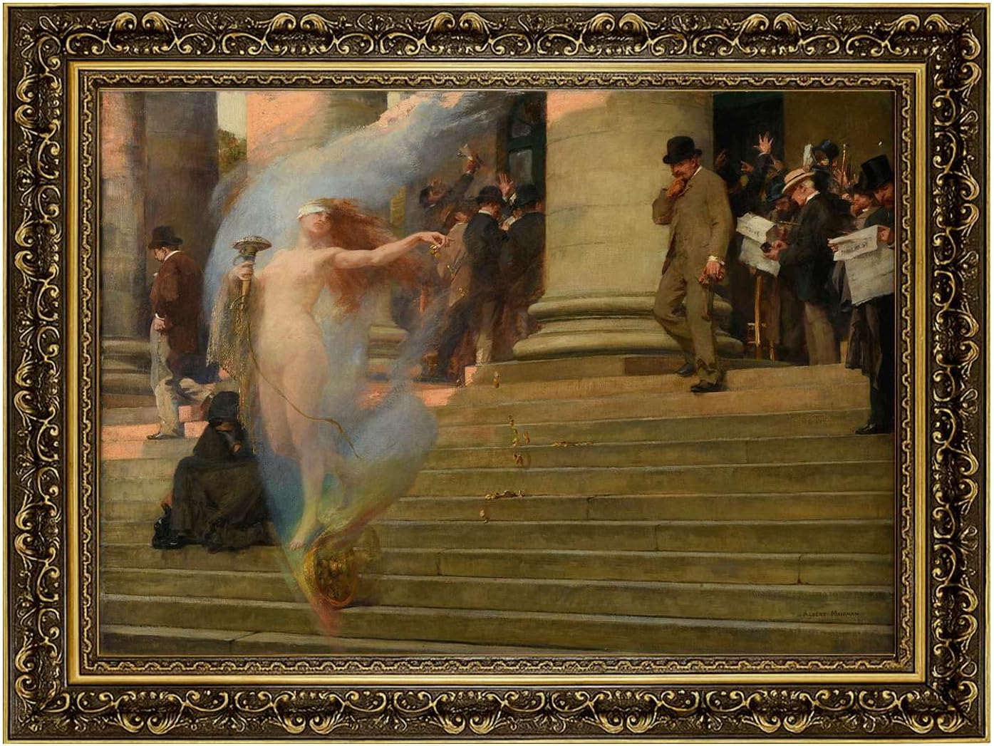 Vintage Framed Allegory of Commerce and Industry Wall Art Canvas Print Oil Paintings Reproduction World Classics Artwork Poster Painting Pictures Wall Decor for Living Room Office Apartment (Retro Framed,16"Lx20"W)
