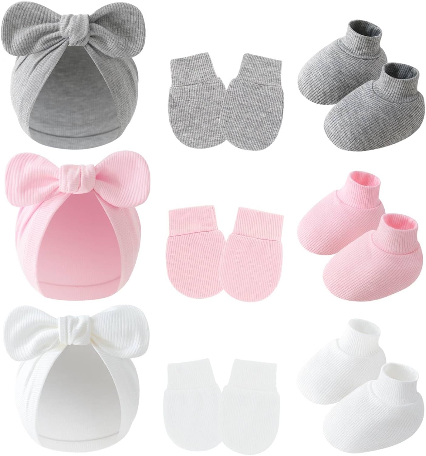3piece Newborn Hats Mittens Socks Set Baby Boy Cotton Beanies Infant Hospital Hat Toddler Girl Mitten