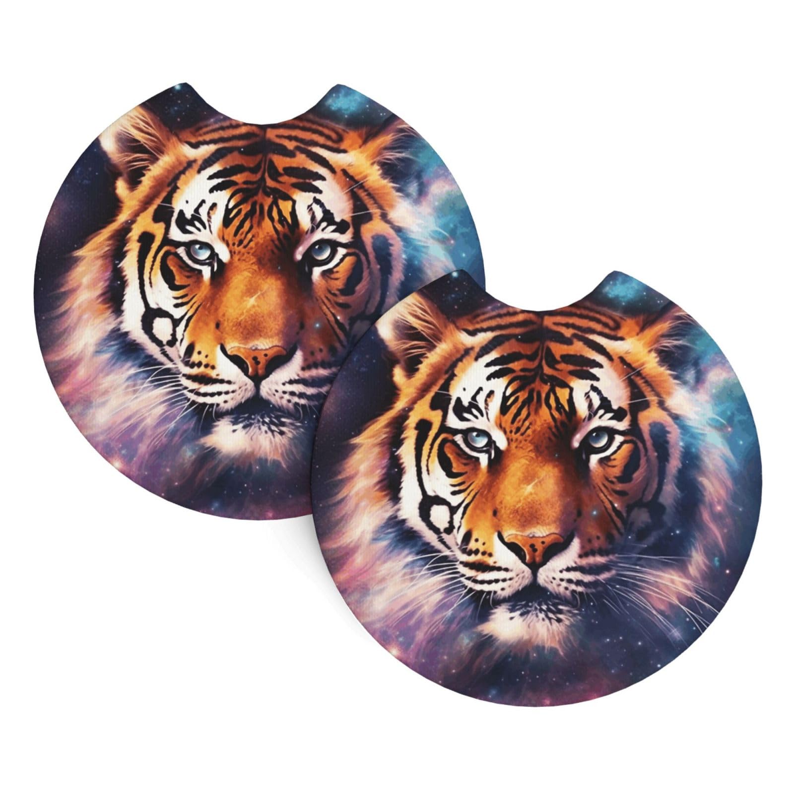 2 Pack Car Coaster for Cup Holders Galaxy Tiger Car Cup Coaster 2.7" Neoprene Non-Slip Automotive Cup Mat Universal Auto Car Interior Accessories for Women Men Cup Pad