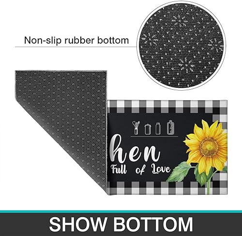 Miniatura 5 de Nutksea Juego de 2 alfombras de decoración de cocina de girasol, antideslizantes, lavables, para fregadero de cocina, lavandería, alfombra de