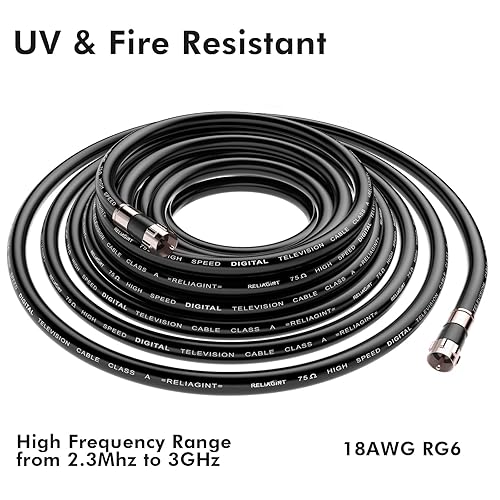 Miniatura 4 de Cable coaxial RG6 negro de 30 pies con conector F, adaptador de extensión hembra F81, extensor de cable coaxial de alta velocidad de baja pérdida