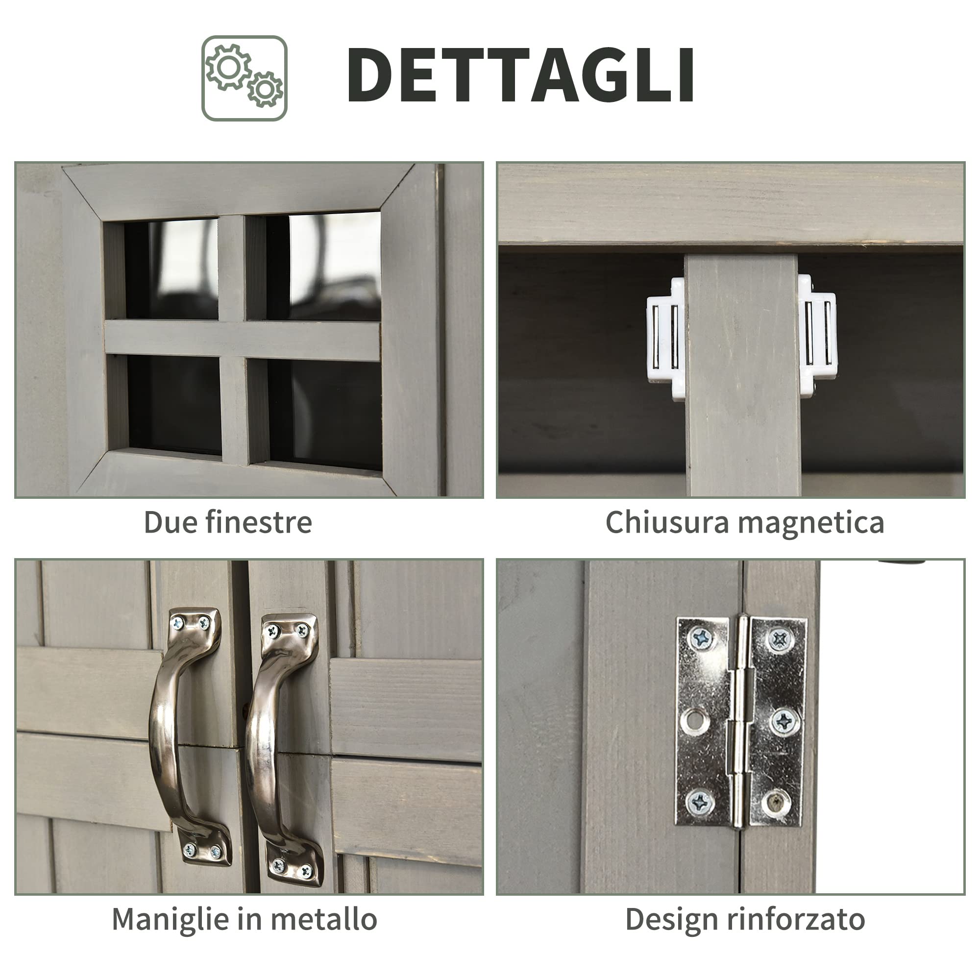 Outsunny Casetta da Giardino in Legno di Abete 127.5x50x164cm Grigio Chiaro