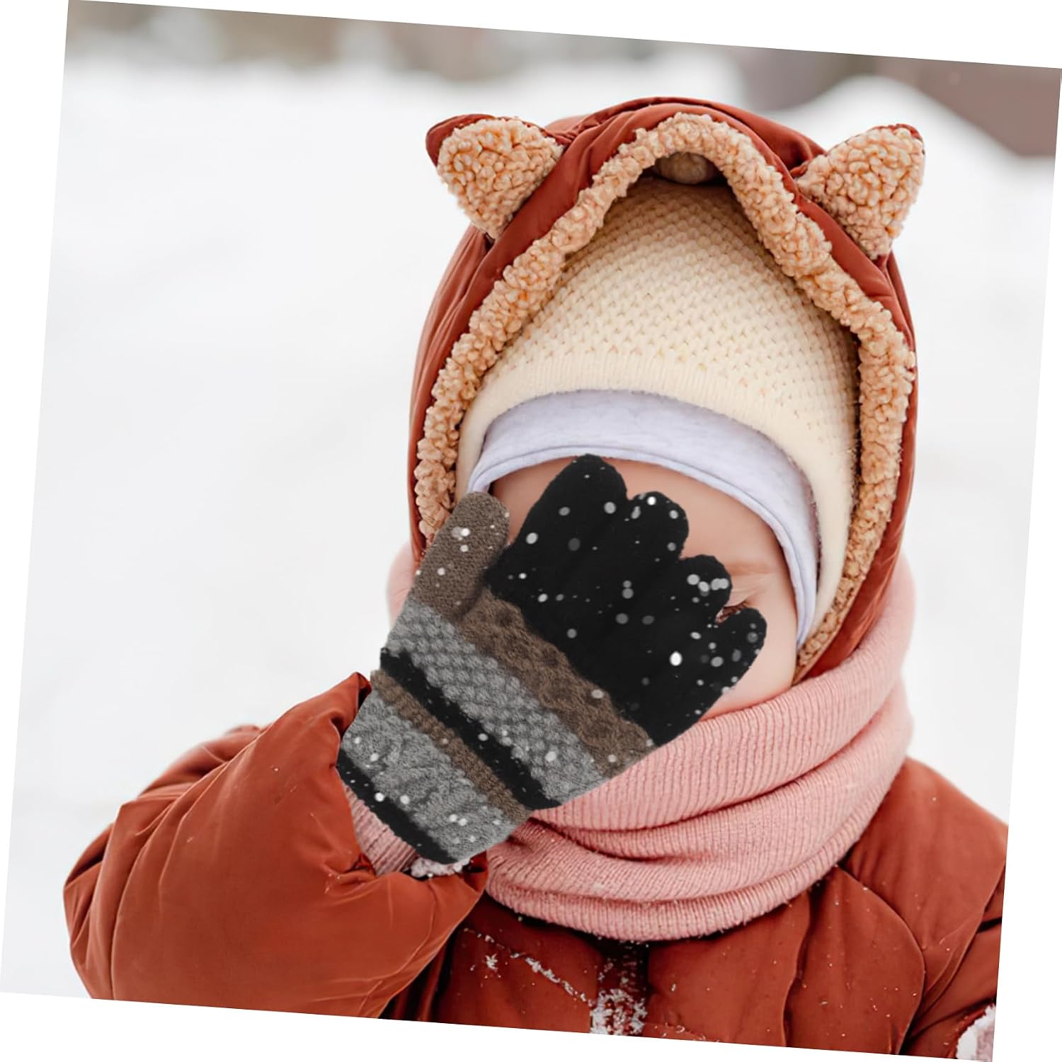 1pair Stylish Striped Boy Girl Gloves Knitted Mittens for Boys and Girls for Cold Weather Outdoor Activities for Kindergarten and Daily Wear