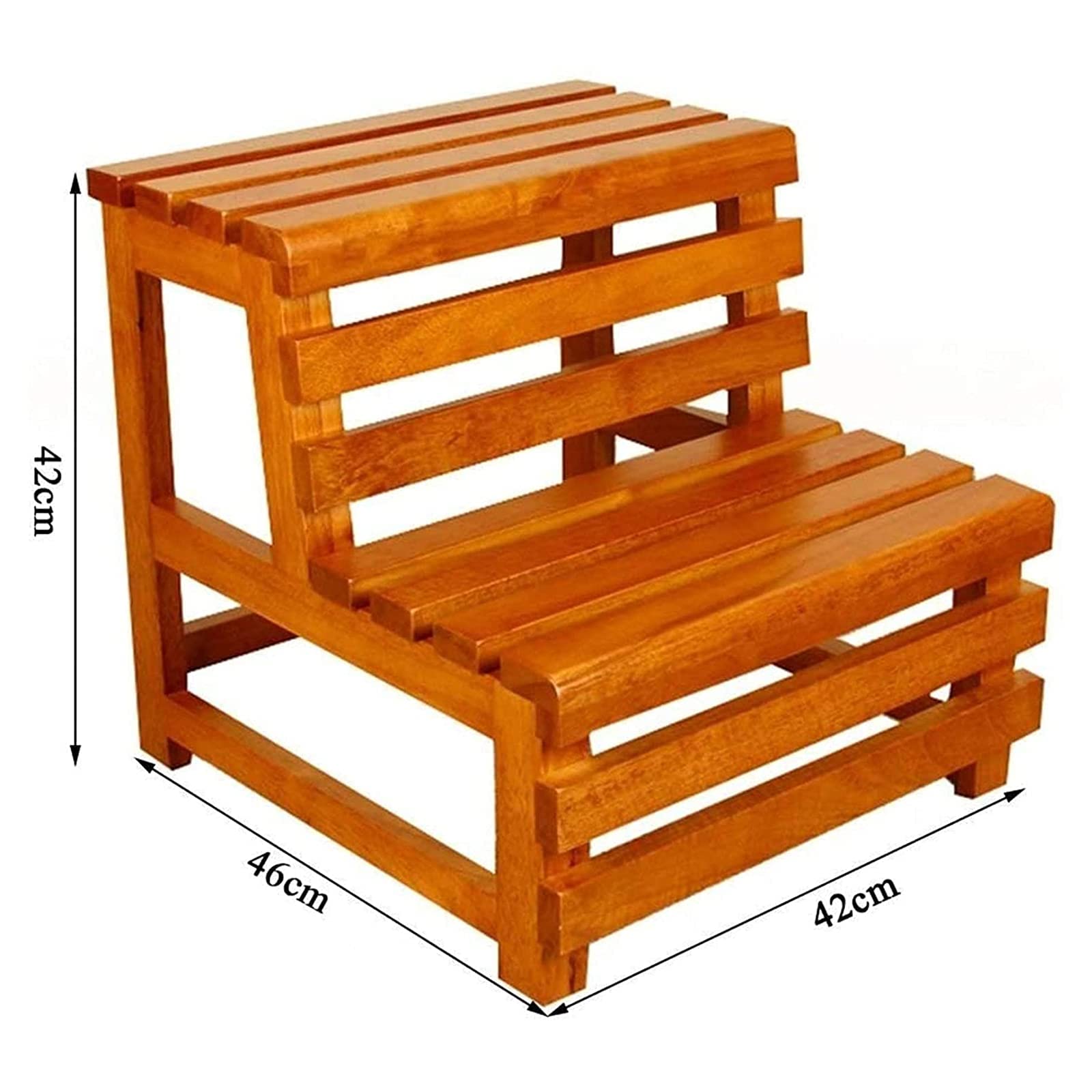 Taburete plegable de madera con 2 escalones de escalera para uso en interiores, portátil, antideslizante y resistente, para cambiar zapatos de bañera y almacenamiento, pedal ampliado para una escalada