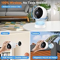 Vista 3 de Magnetic Security Camera Wireless - 2Pack AI Motion Detection, 2K HD Video, Battery Powered, Ease of Setup, 2-Way Audio,IR