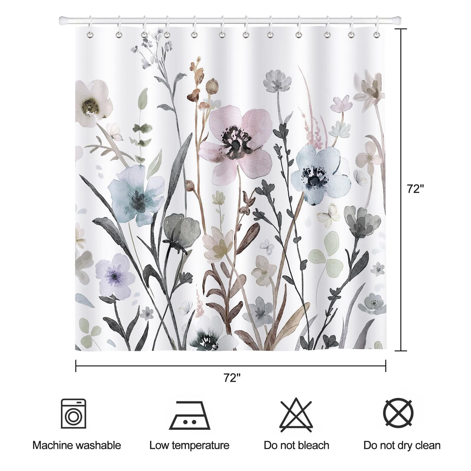 Amazon.com: ZCHOMI Grey Pink Blue Floral Shower Curtain