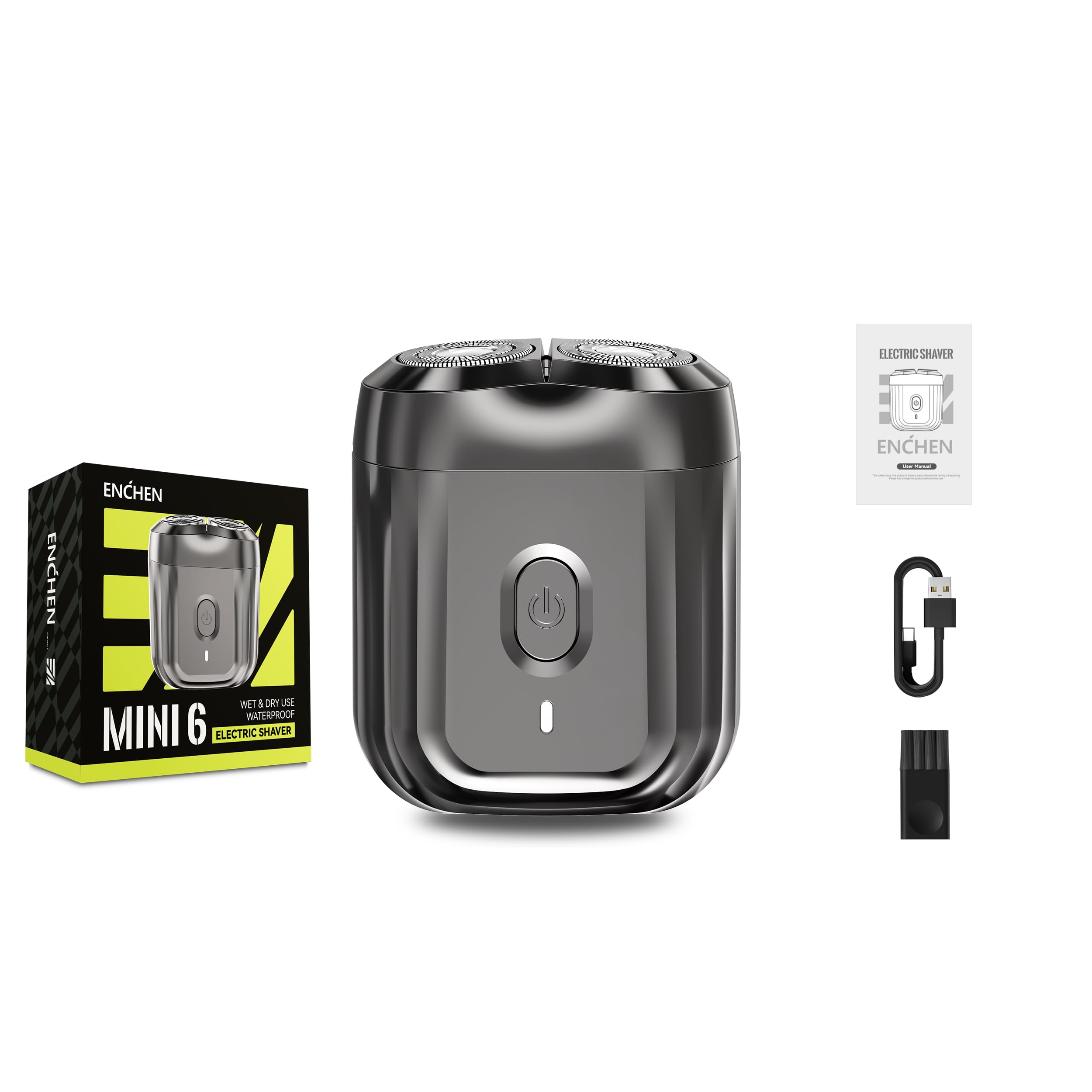 Enchen Afeitadora Eléctrica para Hombre, Afeitadora Eléctrica Portátil Rotativa, Resistente al Agua Recargable USB, Afeitadora Portátil Para Hombres, Uso Seco y Húmedo, Mini 6