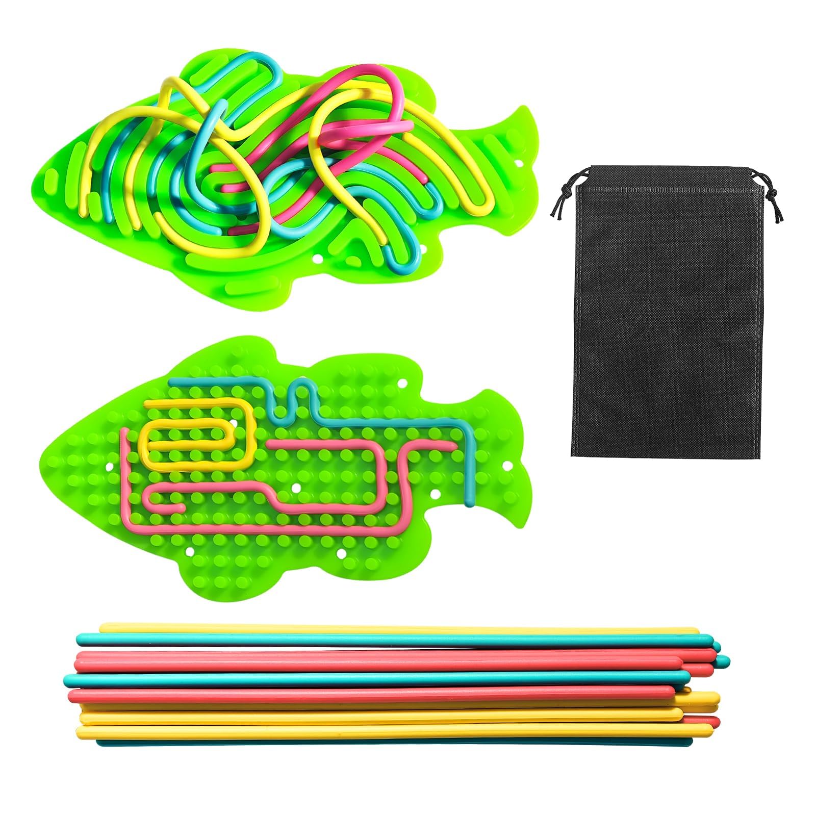 SANZEZ COOLive Sensory Activity Board Toy for Kids - Silicone Fidget Toy Silent with Portable Bag for Autism, Stress, Anxiety, ADHD & Calming, Quite Travel Toys with 18 Strings for Children Teens