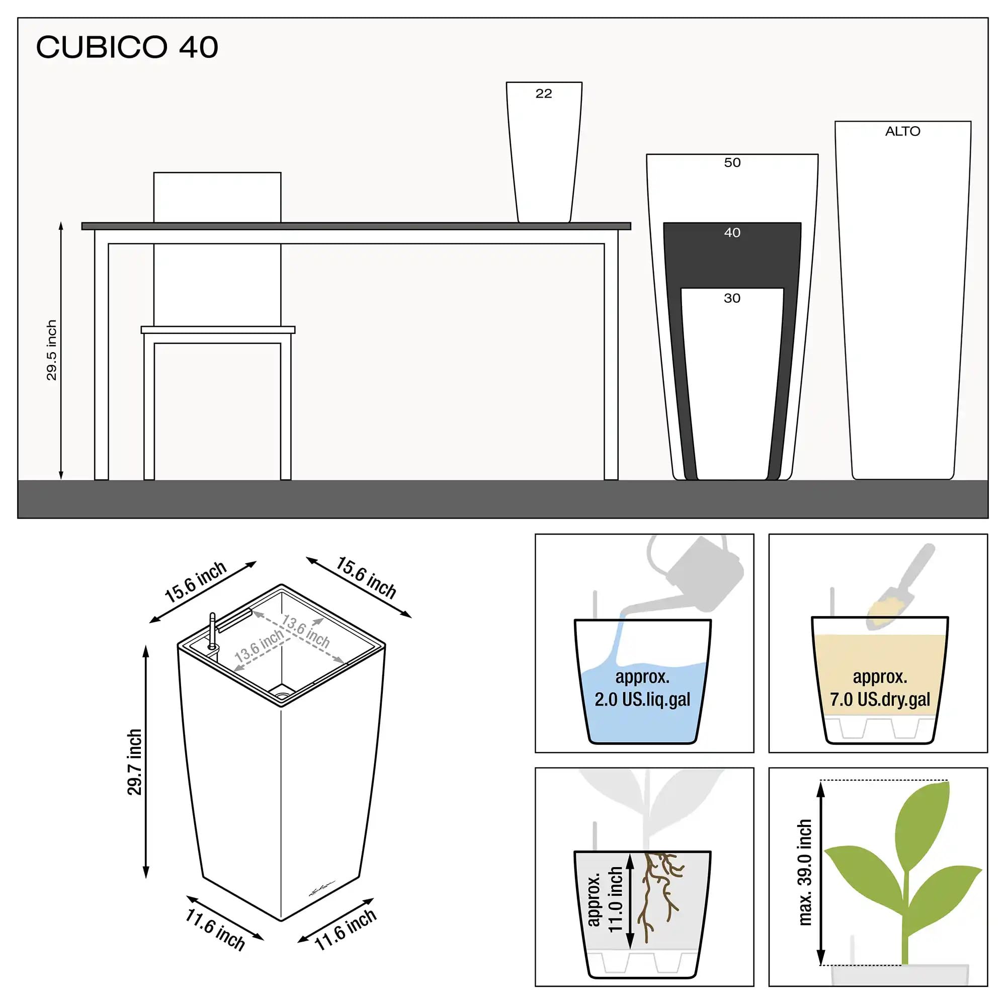 Lechuza Komplett-Set Cubico 40 Silber metallic
