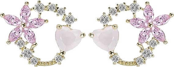 Amazon ピアス ゴールド人気 ピアス レディース 人気 金属アレルギー対応 M Y Crystal 花 蝶 桜 和風18金 ピアス レディース金属アレルギー対応 可愛い花輪 ピンク 金 ピアス 通販