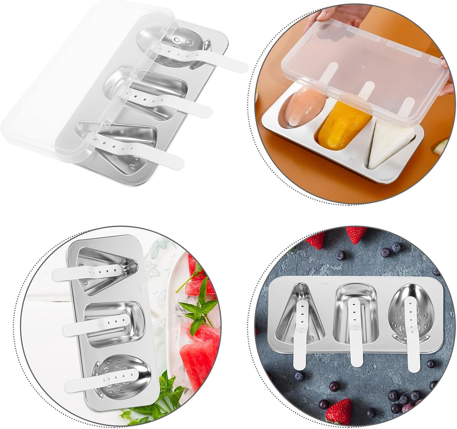 Ipetboom Ice Cream Mold for Simple Shape Design Stainless Steel with Lid and Sticks DIY Ice Pop Maker for Easy Release