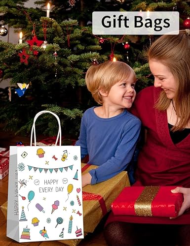 Miniatura 5 de RACETOP Bolsas de papel kraft de color con asas a granel, 8 x 4.5 x 10.8 pulgadas, 100 bolsas de regalo pequeñas marrones, mini bolsas de papel,