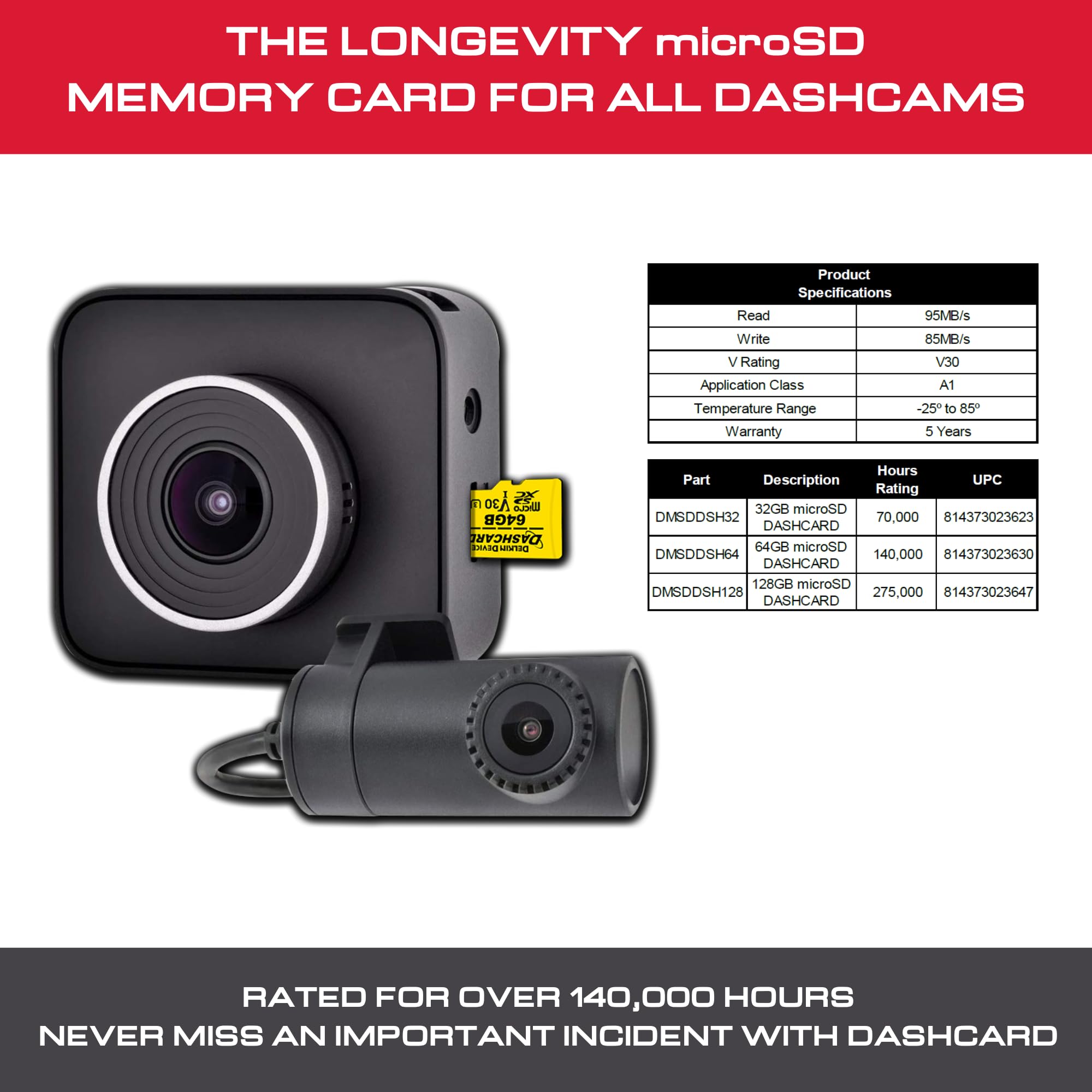 Delkin Tarjeta Micro SD de 64 GB UHS-I (U3/V30) microSDXC con adaptador | DASHCARD Tarjeta Micro SD Clase 10 de ultra alta velocidad para Dash Cam, cámara de seguridad, GoPro, cámara Wyze, cámara