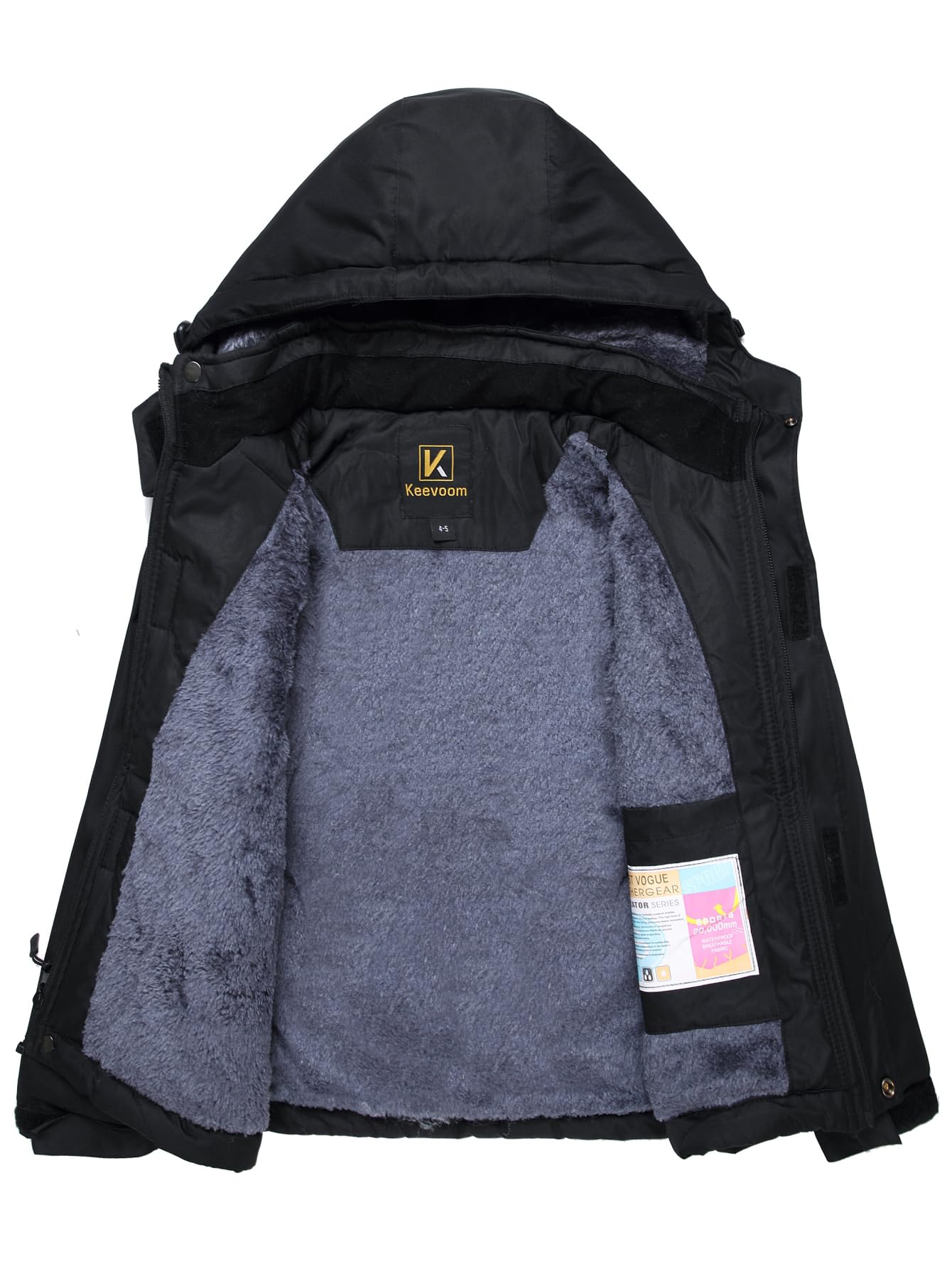 Keevoom Chaqueta de esquí impermeable para niños, abrigo de nieve grueso y cálido, forro polar resistente al viento, para niños, para exteriores, chaquetas de snowboard con capucha