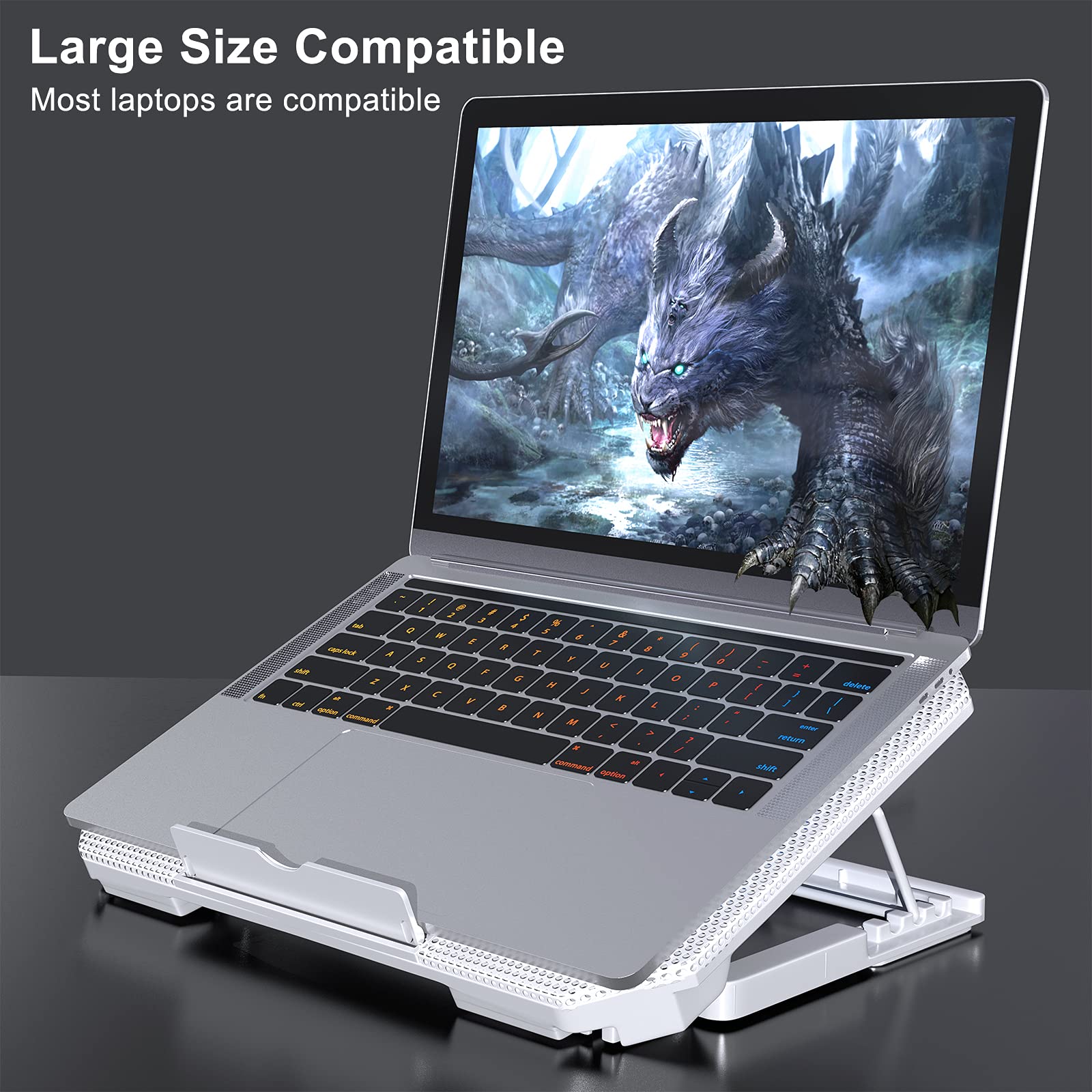 LIENS Tappetino di raffreddamento per laptop con altezza regolabile, due ventole da 5,1 pollici, 2 porte USB, adatto per laptop da 12"-15,6" (bianco)
