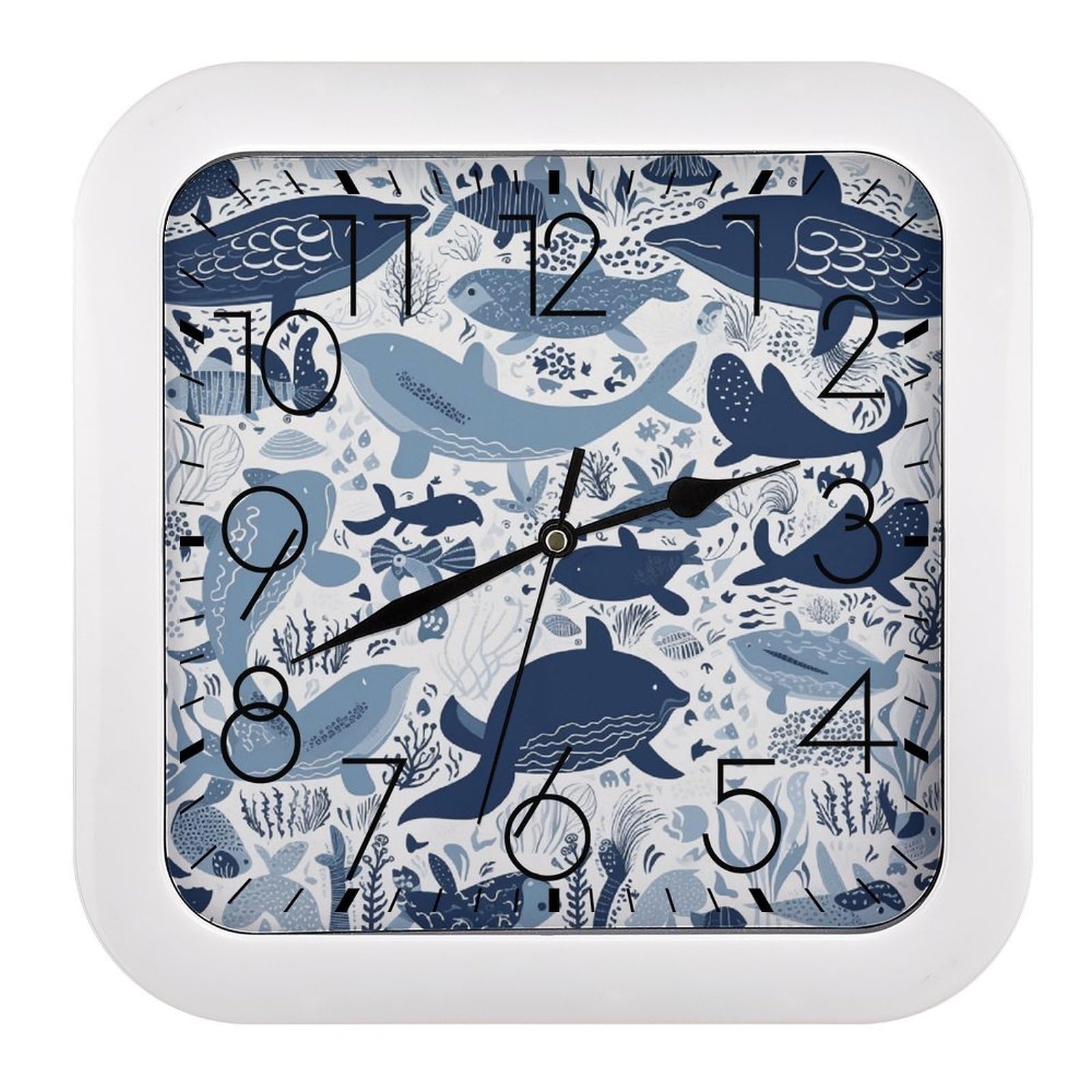LZQPOEAS Turtle Octopus Pattern Ocean Theme Wall Clock Modern Square Clocks Silent Non Ticking Wall Clocks Battery Operated Small Analog Decorative Wall Clocks for Bedroom Living Room Office Home Gym