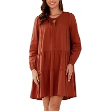 Womens Fall Dresses V Neck Long Sleeve Tunic Dress Casual Loose Babydoll Flowy Tiered Swing Shift Mini Dresses