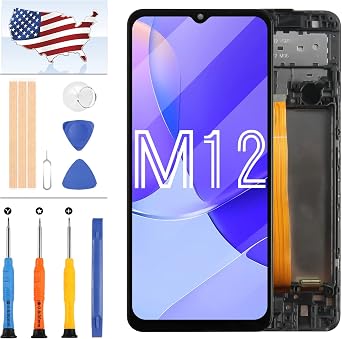 LCD Screen for Samsung Galaxy M12 Screen Replacement for Samsung M127 LCD Touch SM-M127F SM-M127F/DS Original Display Digitizer Assembly Glass Repair Part Kit +Tools Black with Frame