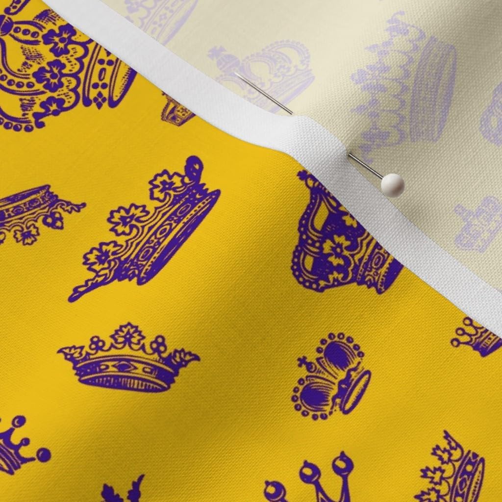 Spoonflower Fabric - Royal Crowns Purple Golden Yellow King Royalty Gras Fat Tuesday Gold Printed on Petal Signature Cotton Fabric by The Yard - Sewing Quilting Apparel Crafts Decor