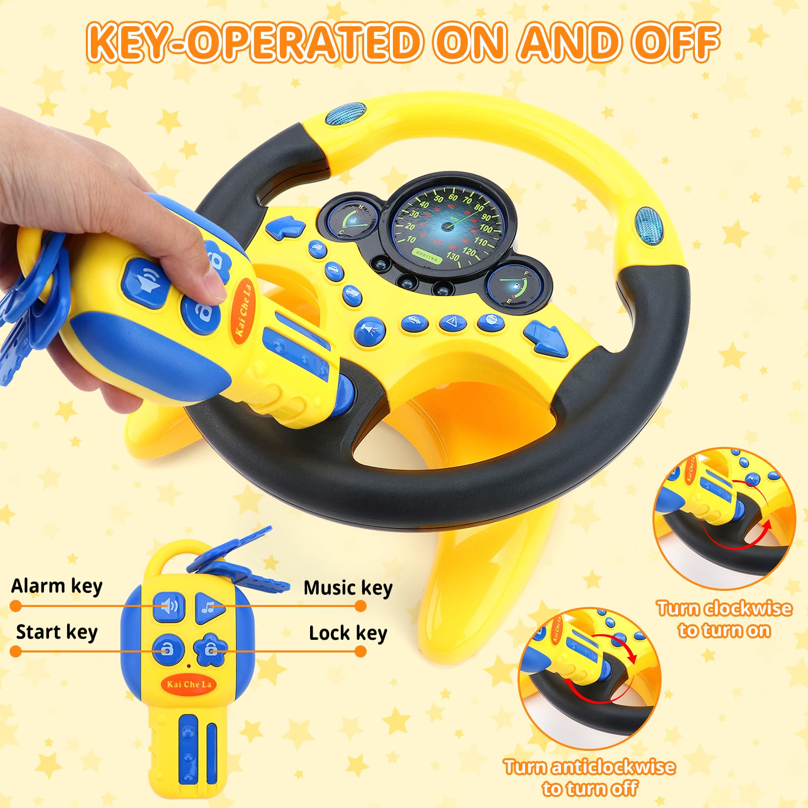 deAO Kinder Lenkrad Spielzeug mit 360° Drehfunktion, Kinder Simulierter Fahrsimulator Auto Simulation Spielzeug, Klang und Musik frühes Pädagogisches Geschenk für Kleinkind/Kinder (Gelb)