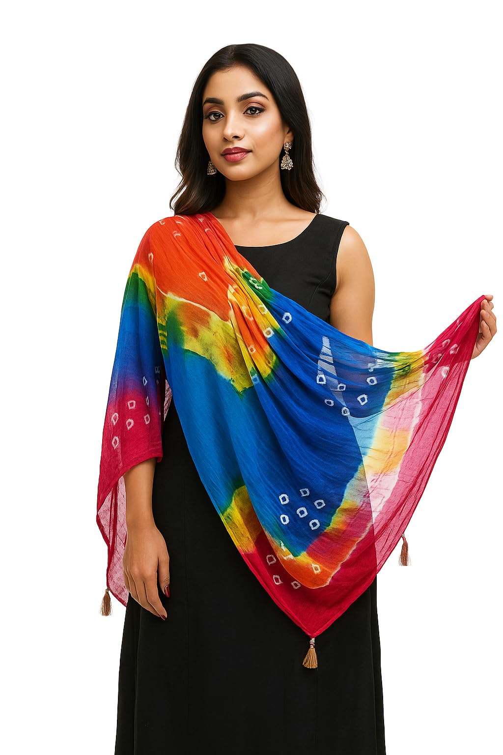 Hand-Painted Silk Scarf, Rainbow Multi-Colour Pattern, Dupatta-image-10