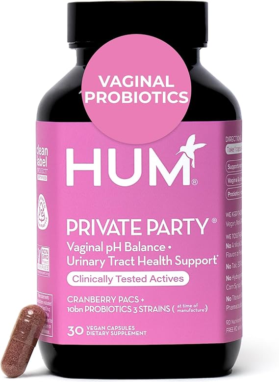 HUM Private Party Vaginal Probiotics for Women, pH Balance and Urinary Tract Support Vaginal Probiotic Supplement with Cranberry & Lactobacillus Blend, Womens Health Cranberry Pills, 30 Capsules HUM Private Party Vaginal Probiotics for Women, pH Balance and Urinary Tract Support Vaginal Probiotic Supplement with Cranberry & Lactobacillus Blend, Women