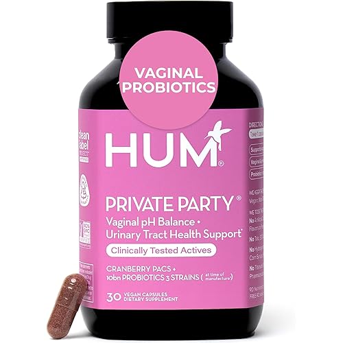 HUM Private Party Vaginal Probiotics for Women, pH Balance and Urinary Tract Support Vaginal Probiotic Supplement with Cranberry & Lactobacillus Blend, Women's Health Cranberry Pills, 30 Capsules