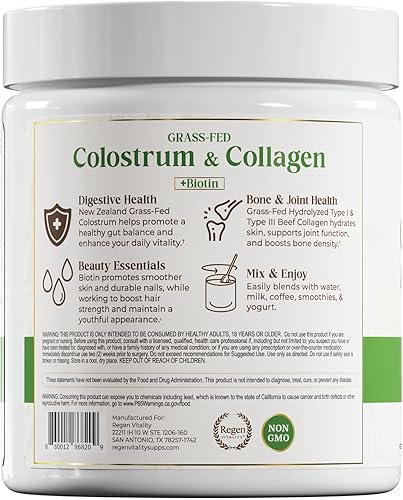 Miniatura 7 de Calostro alimentado con pasto y colágeno en polvo Salud intestinal, cabello, piel y articulaciones Calostro bovino de Nueva Zelanda, péptidos de