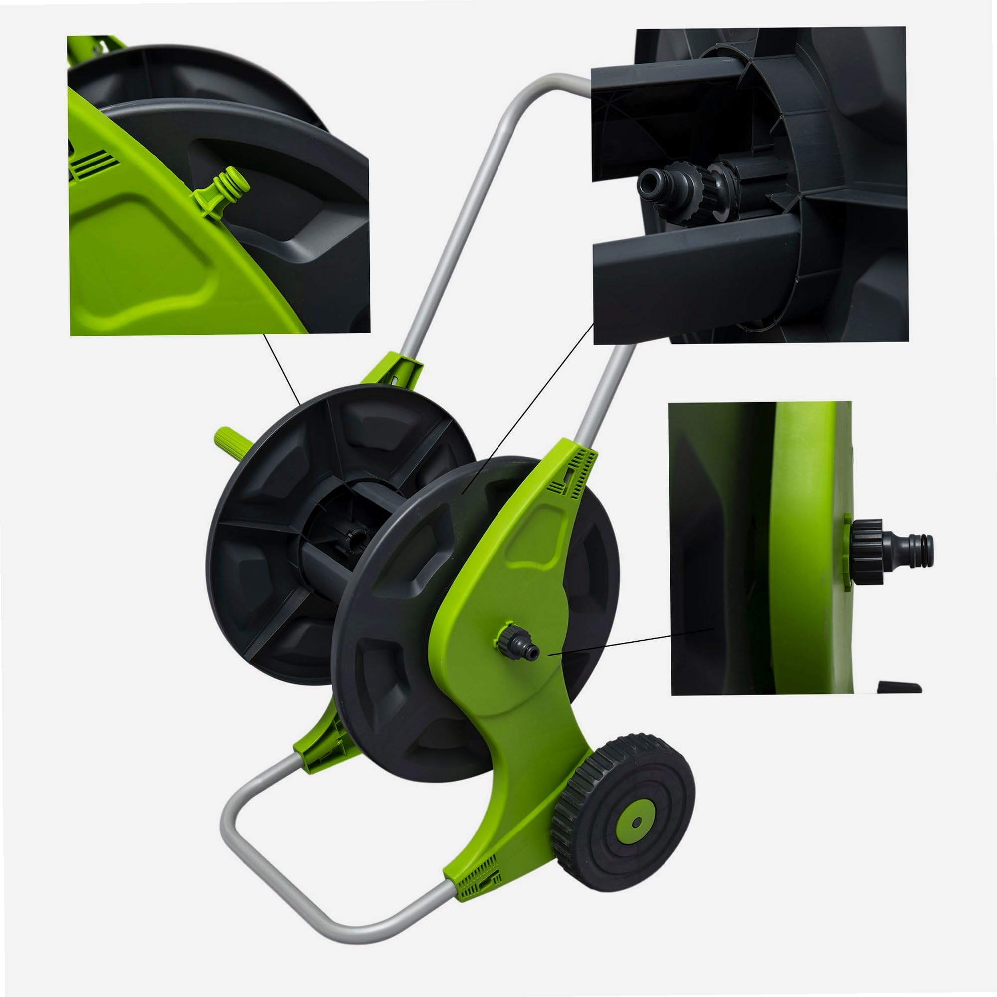 WERKA PRO Dévidoir sur Roues - Capacité 60 m Tuyau Ø 12,5mm ou 45m Ø 15mm - Acier Galvanisé et Plastique Robuste - Rangement Mobile pour Tuyau d'Arrosage Jardin