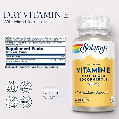 Miniatura 8 de Solaray Vitamina E seca 400 UI con tocoferoles mixtos no grasos función cardíaca saludable actividad antioxidante y apoyo para la salud de la piel