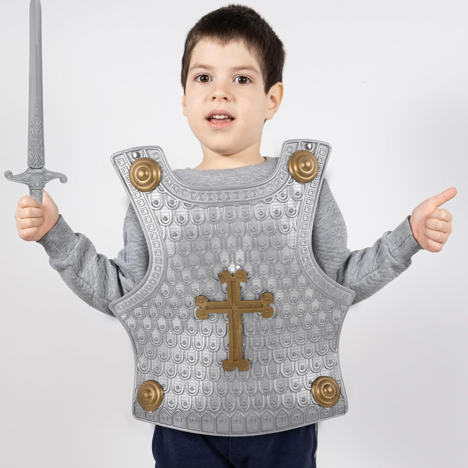 TOYANDONA Retro Armor Set for Kids - Medieval Knight Costume with Toy Shield and Helmet - Children S Role Play Cosplay Accessories for Dress up and Imaginative Play - Image 9