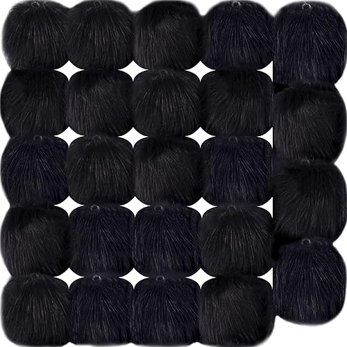 Miniatura 9 de SIQUK 24 Piezas Pompones Bolas de Piel Sintética con Lazo Elástico DIY Pompones Esponjosos de Piel de Zorro Sintética para Sombreros, Gorros