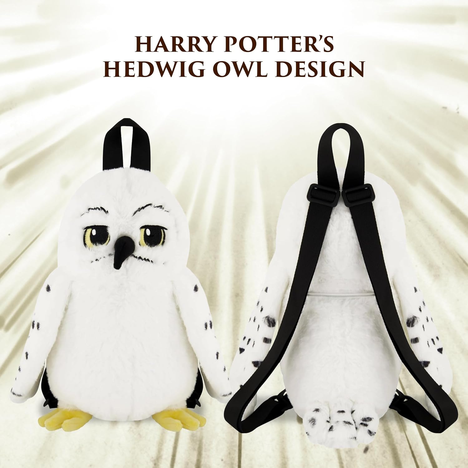 Harry Potter Mini Backpack, Hedwig Owl Plush Small Travel Bag Purse for Men and Women, Adjustable Shoulder Straps, White, 10 Inch