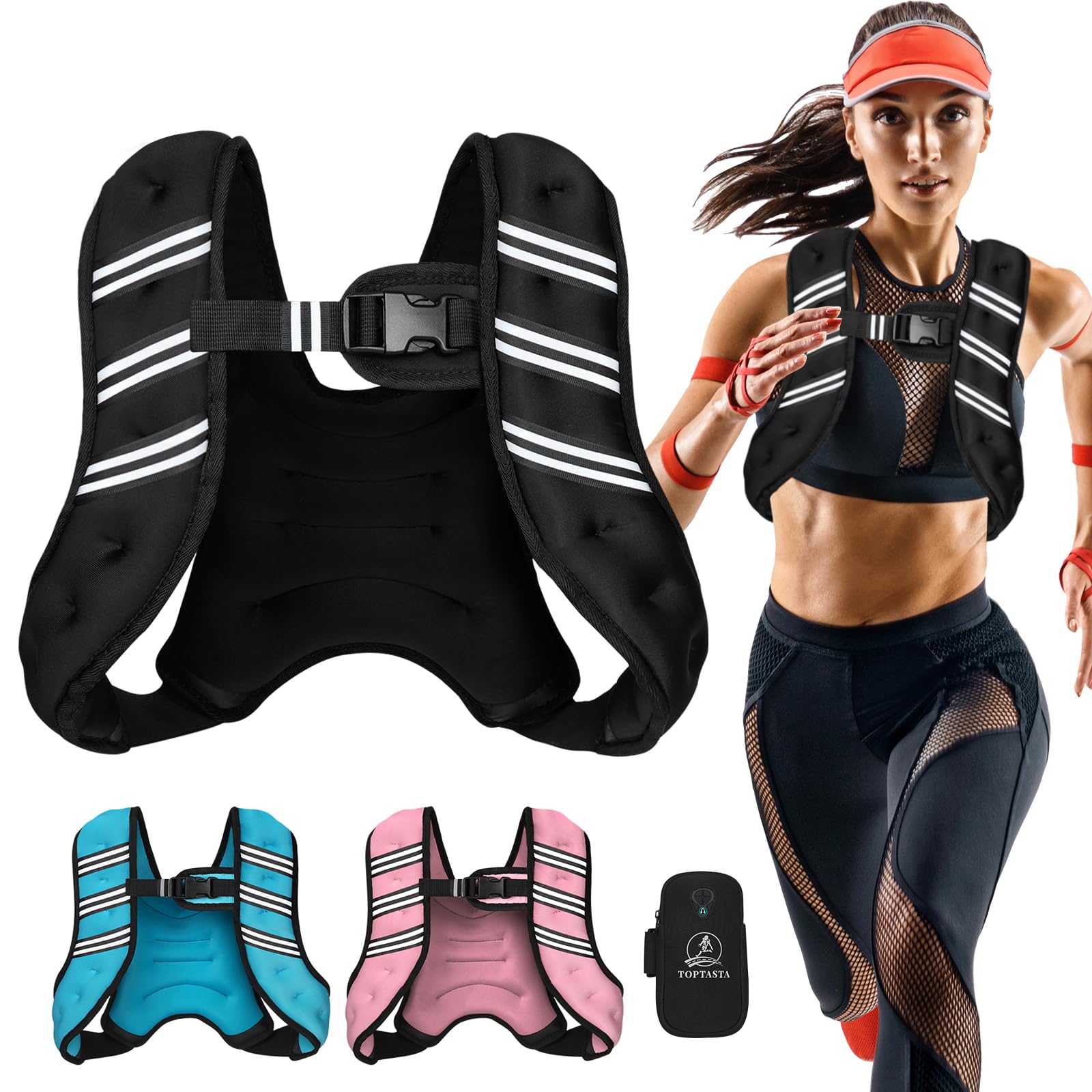 Weighted Vest for Women Men 6lb 8lb 12lb 16lb 20lb 25lb 30lb Adjustable Weight Vest with Reflective Stripes
