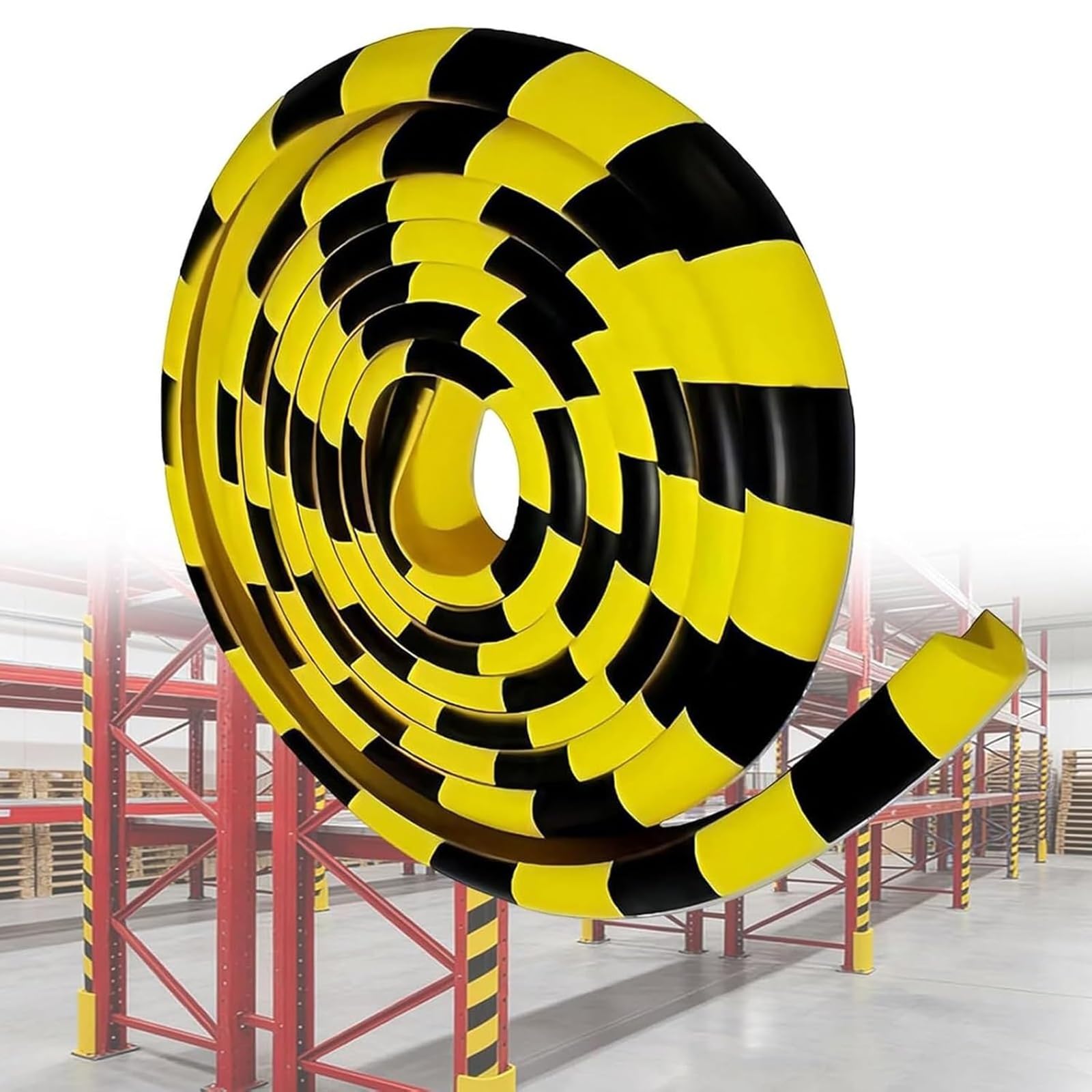 Safety Edge Guard, 16.4FT NBR Rubber Corner Protector Strip with Strong Adhesive, Yellow & Black Bumper Guard for Warehouse Shelves, Parking Garage, Wall Corners
