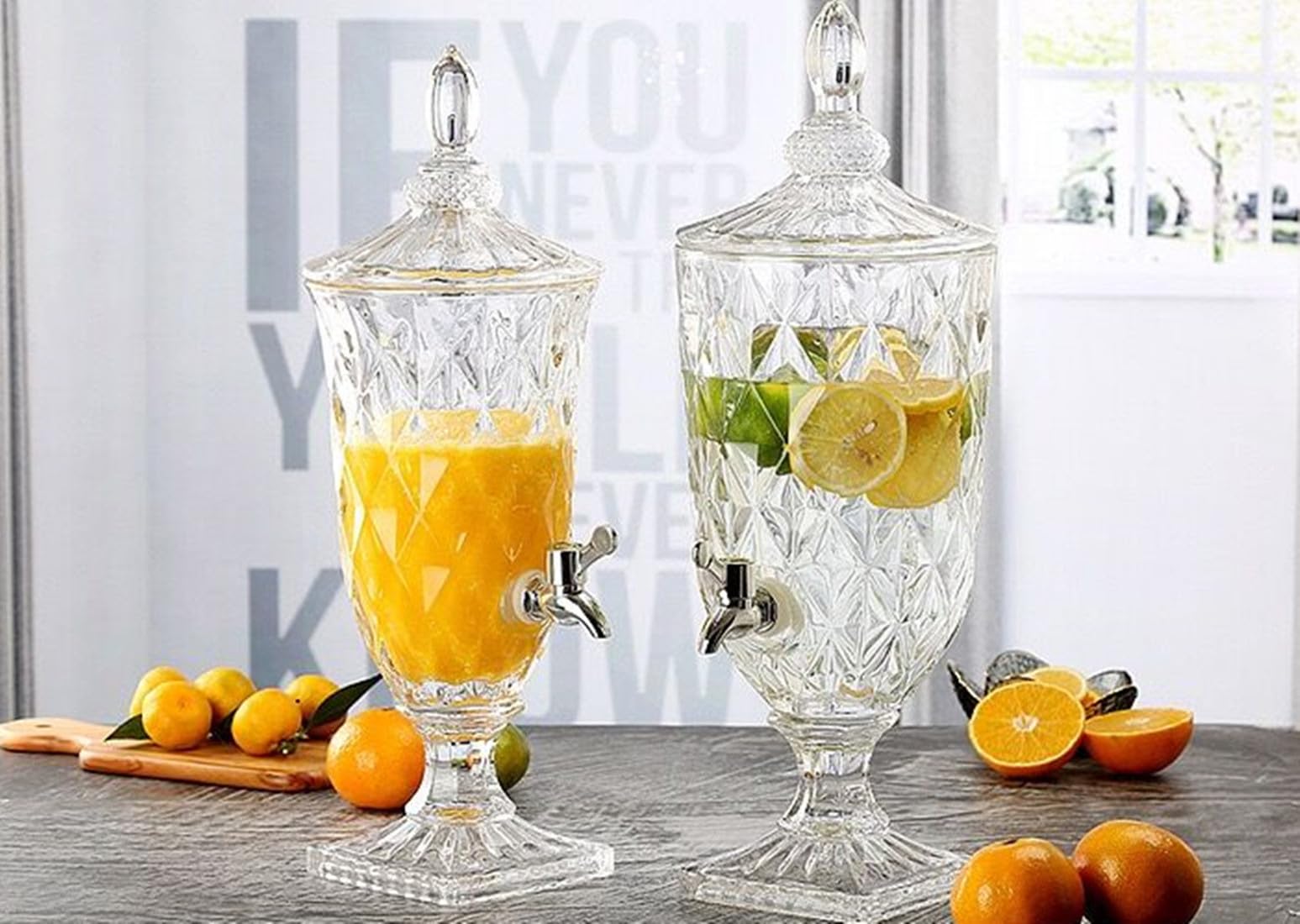Distributeur de boissons en verre pour fêtes, carafes à liqueur en verre pour fêtes, mariages, limonades, eau froide et plus (A)
