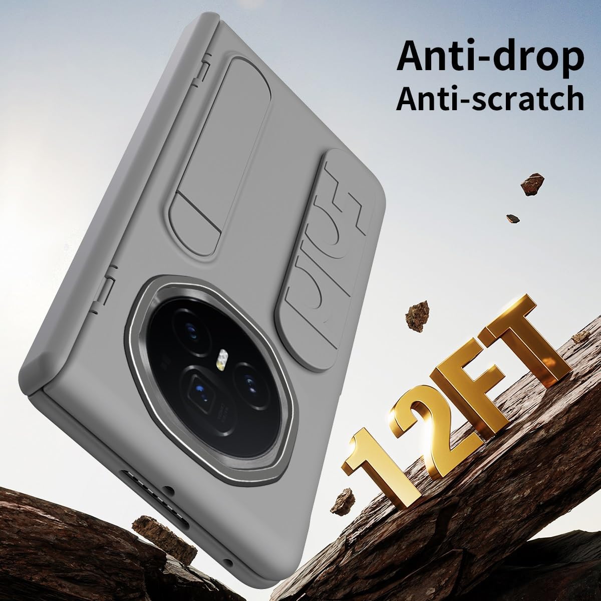Hülle Für Honor Magic V3, Displayschutzfolie, Ganzkörper-Schutzhülle Mit Verstellbarem Ständer Und Fingerschlaufe, Handheld-Design, Stoßfeste, Schlanke Flip-Handyhülle,Grey