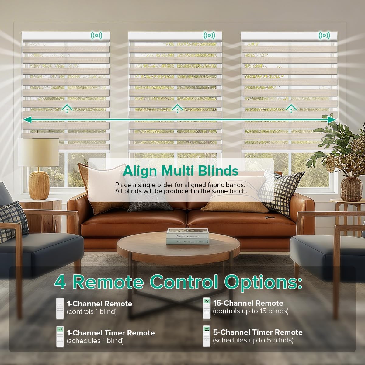 Motorized Zebra Shades, Light Filtering Remote Control Custom Zebra Blind Work with Alexa Google Assistant via RF Hub, Rechargeable Electric Blinds for Windows (Light Filtering Light Coffee)