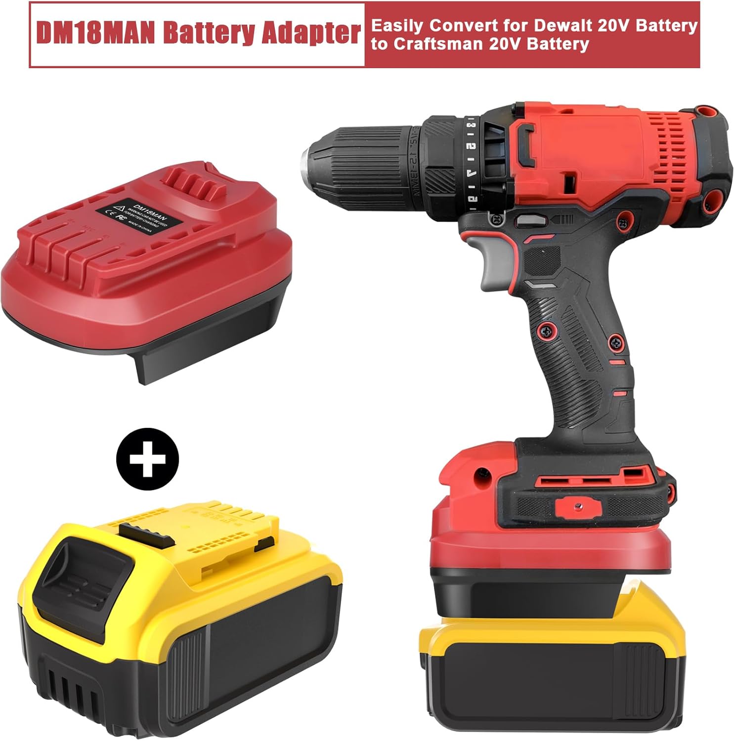 KUNLUN Battery Adapter for Craftsman V20 Cordless Tools, Convert for Dewalt 20V MAX XR and for Milwaukee 18V Red Lithium Battery to Craftsman New 20 Volt Power Tools (1 Adapter Only)