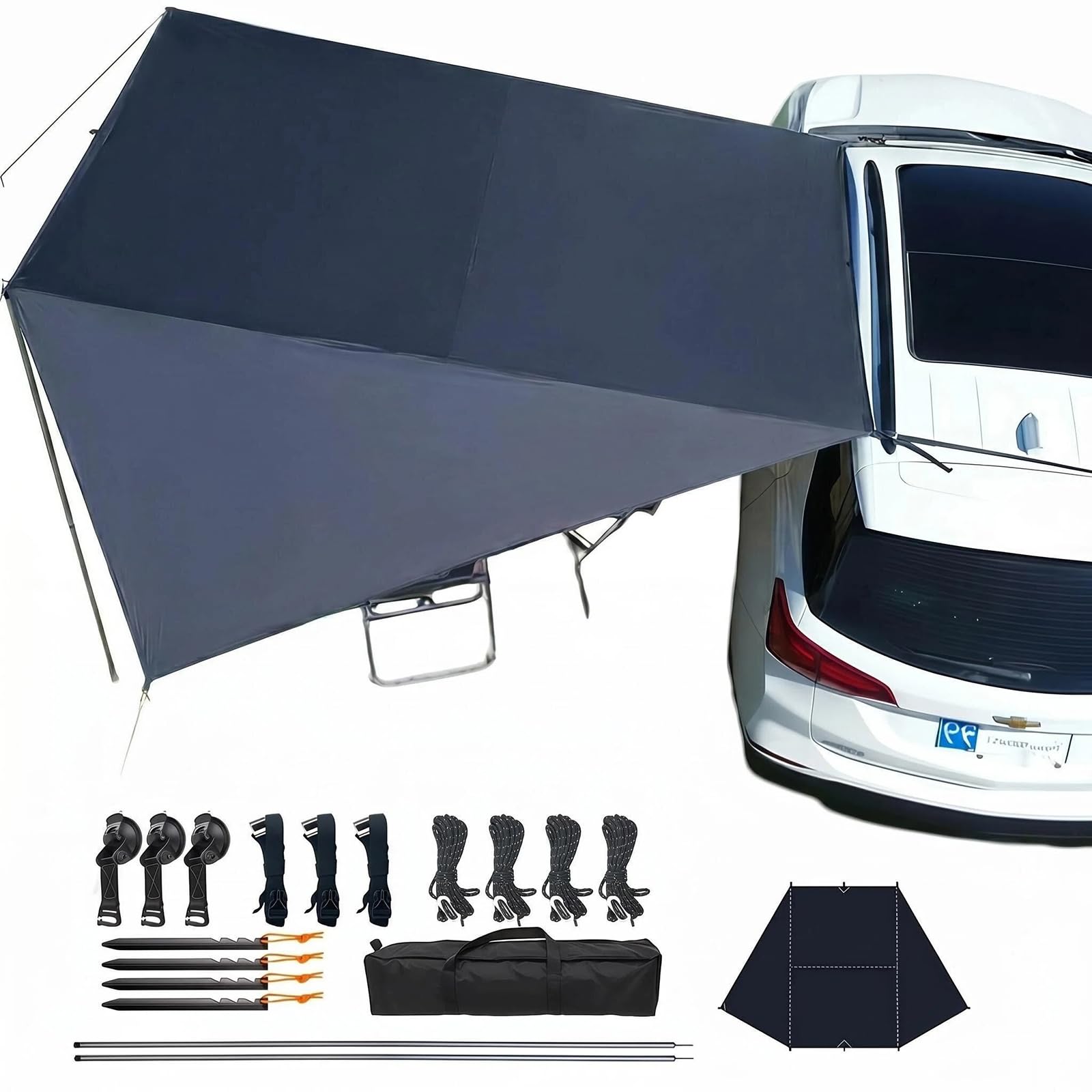 Auvent de Voiture étanche - Voile d'ombrage pour Caravane, auvent latéral de Voiture, Porte-Bagages de Toit pour Voitures particulières, camionnettes, campeurs, caravanes, SUV