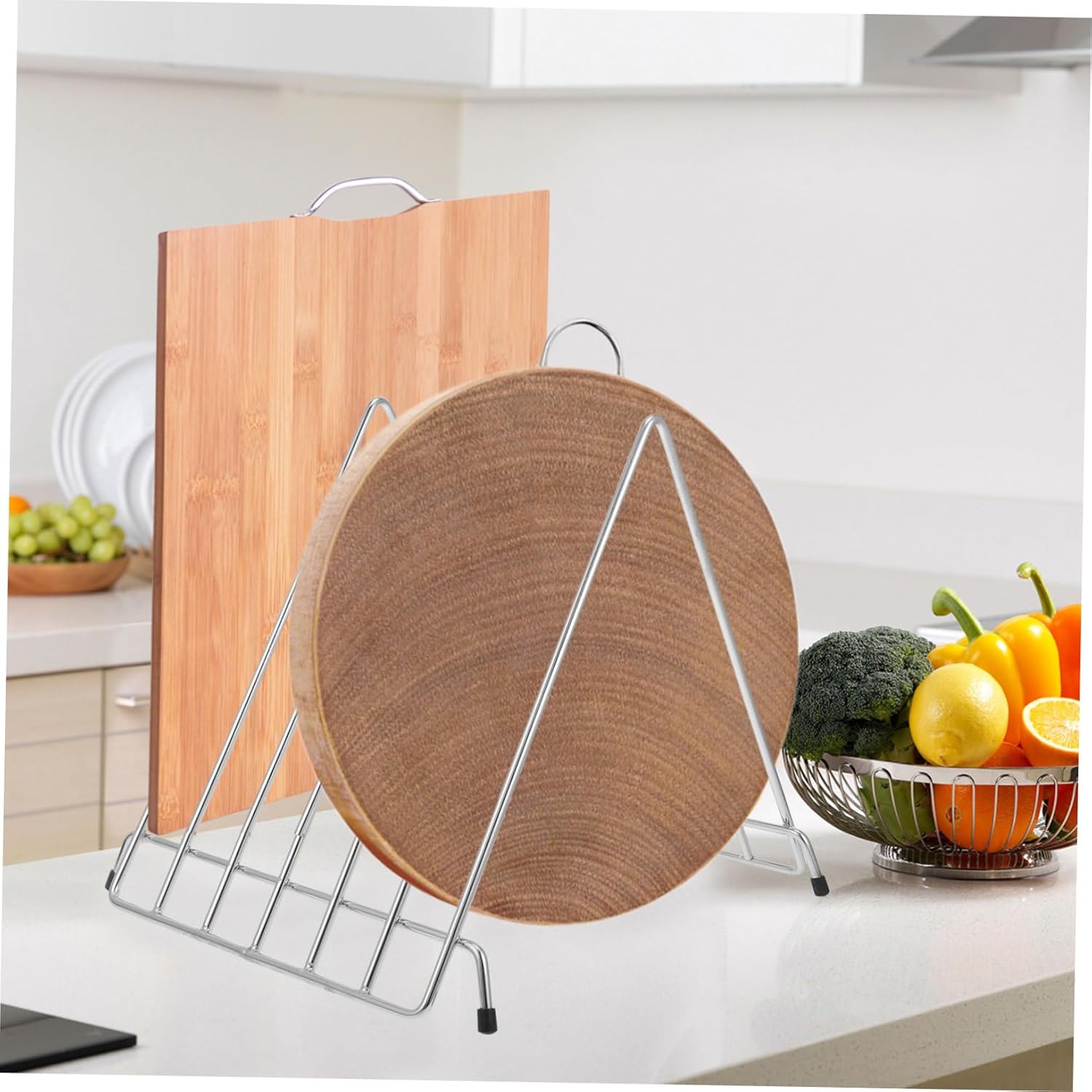 Amosfun Stainless Steel Cutting Board Holder Rack for Kitchen Storage Thick Hollow Design Organizer Stand for Pizza Boards Fast Drying Kitchen Tool with Capacity
