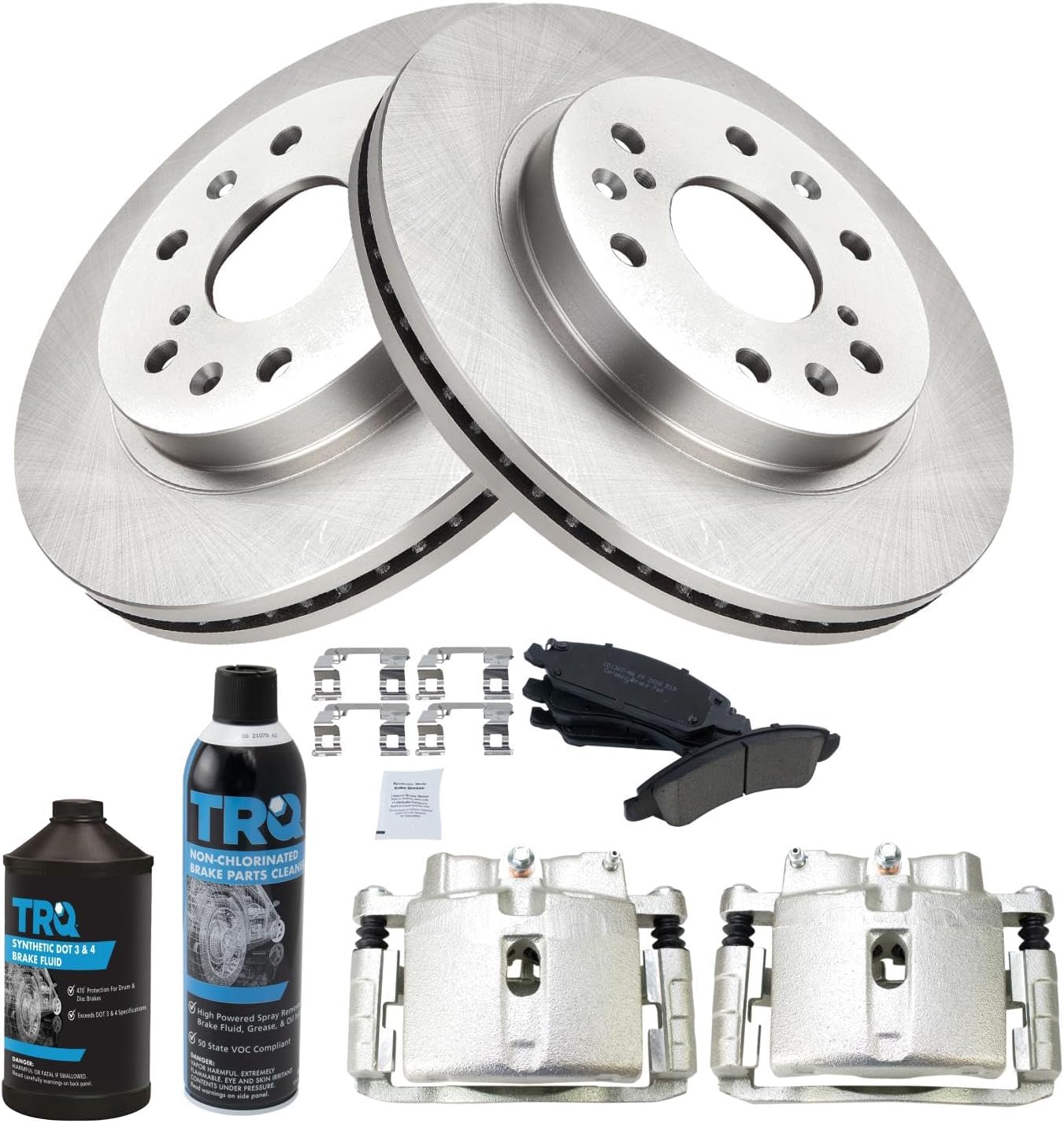 TRQ Front Brake Pad & Rotor Kit Brake Caliper Brake Chemical Kit Brake Pads Brake Rotor Ceramic Compatible with 2005-2006 GMC Sierra 1500
