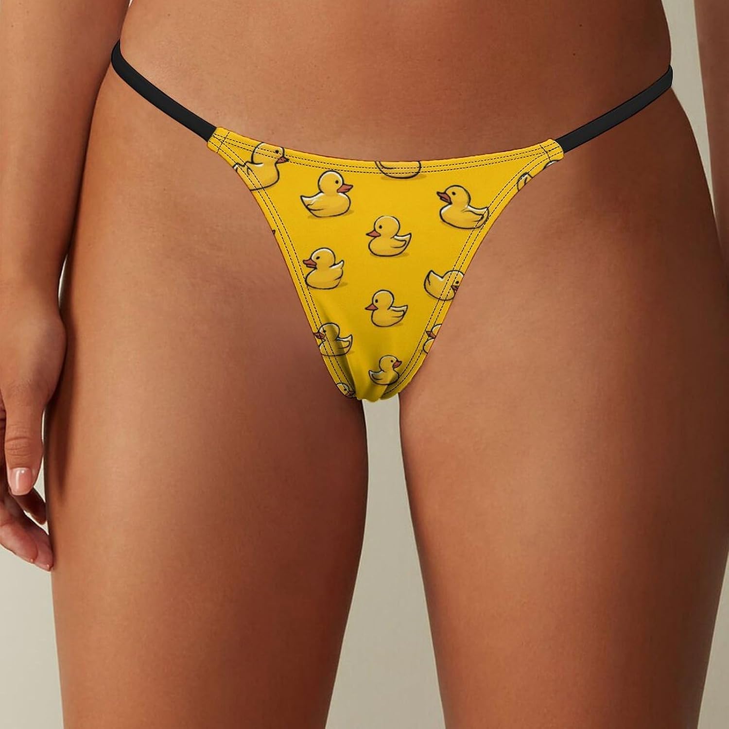 Yellow Classic Rubber Duck Sexy G String Thongs for Women Underwear | Seamless Panties Lingerie Breathable Low Rise No Show