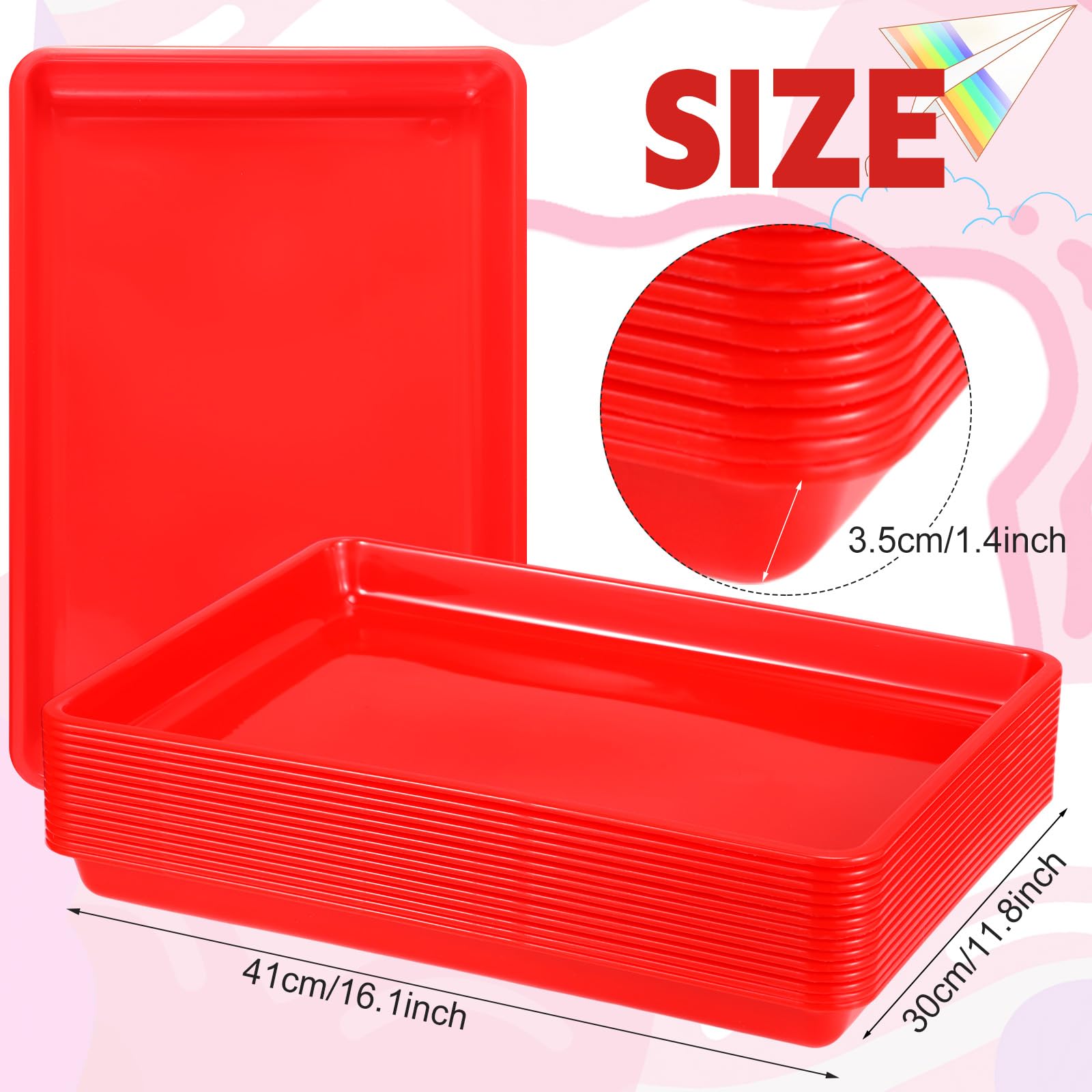 Maitys 15 bandejas planas de plástico de 16.1 x 11.8 pulgadas, bandeja de papel de almacenamiento sensorial, apilables, para oficina, hogar, organizador, suministros de manualidades (rojo)