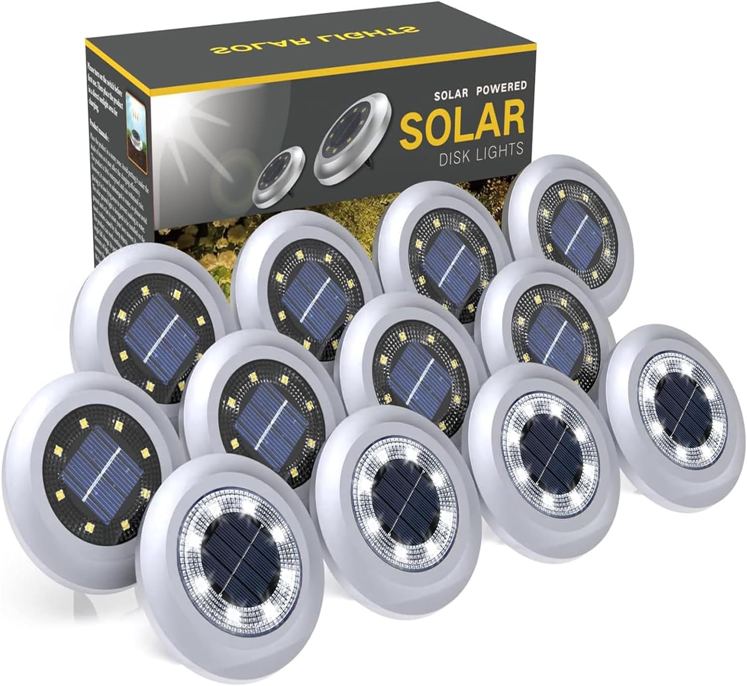 2023 Upgraded Solar Outdoor Garden Lights, Ground Disk Decking Solar Powered for Lawn Pathway Yard Landscape Walkway (12 Pack Bright White)