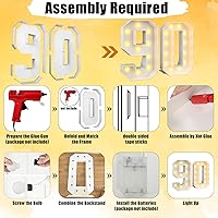 Vista 37 de Marco de marquesina de números 40 con luces de 4 pies con ranuras para fiesta de cumpleaños de 40 años, cartón grande con bombillas precortadas, kit