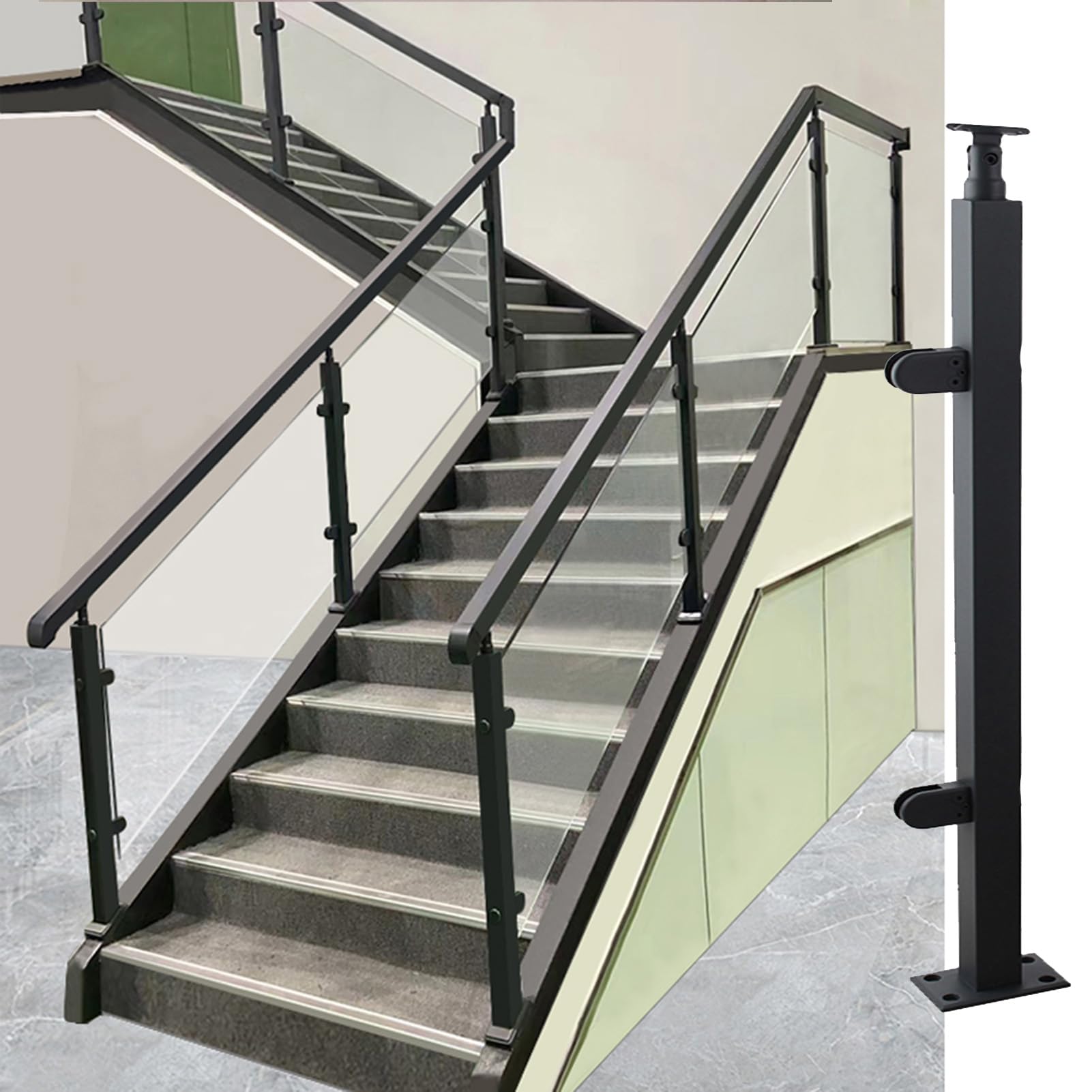 Poteau de garde-corps en acier inoxydable rigide de 95 cm pour fixer solidement le verre du porche